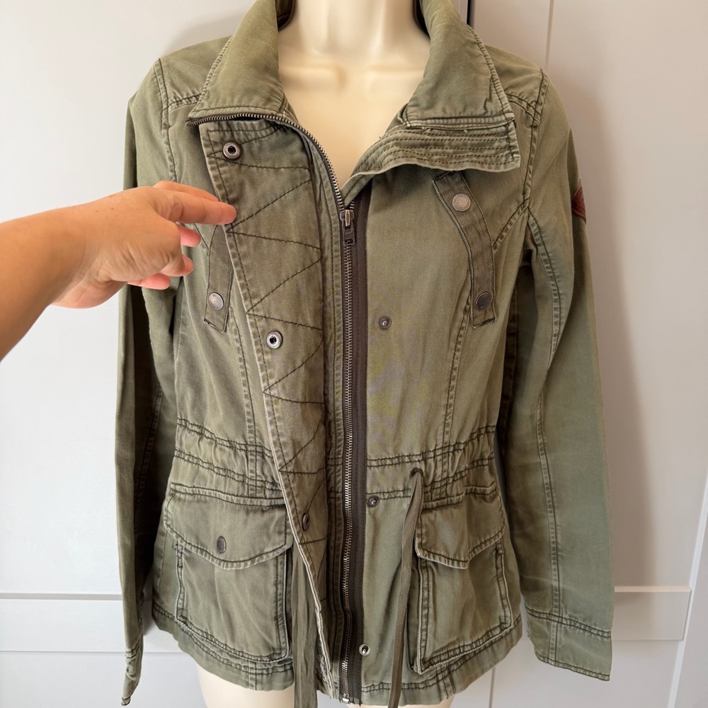 VTG Hollister Utility Jacket SM Drab Green Military Y2K Camp Festival Streetwear - Picture 3 of 12